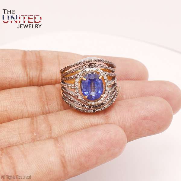 Handmade 925 Sterling Silver Black Rhodium Massive Green Onyx Statement Ring