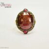 925 Sterling Silver Rose-Cut Ruby Statement Ring with Polki Diamond Halo