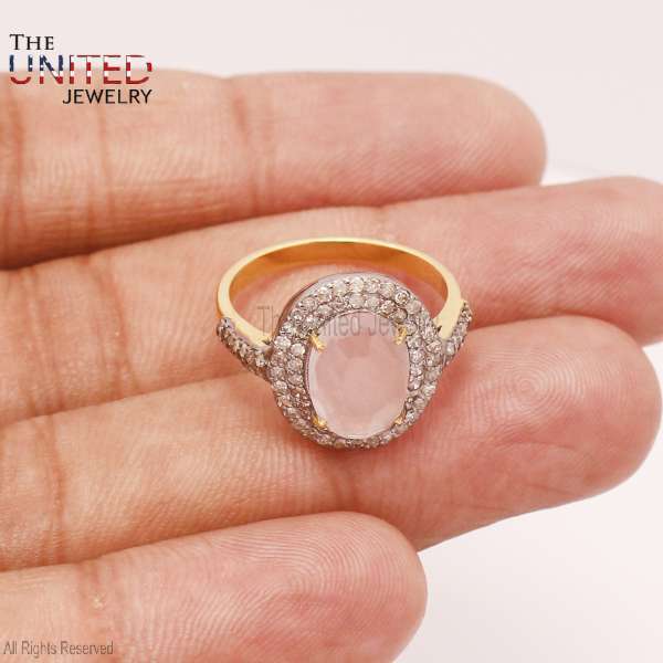 925 Sterling Silver Oval Rose Quartz Double Halo Ring