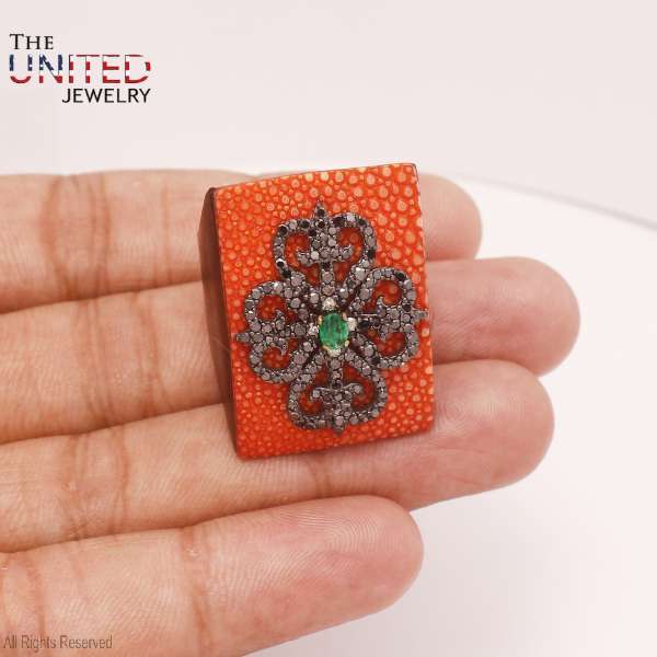 Artisan Orange Shagreen & Emerald Filigree Ring
