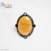 Antique Style Yellow Citrine & Emerald 925 Sterling Silver Cocktail Ring