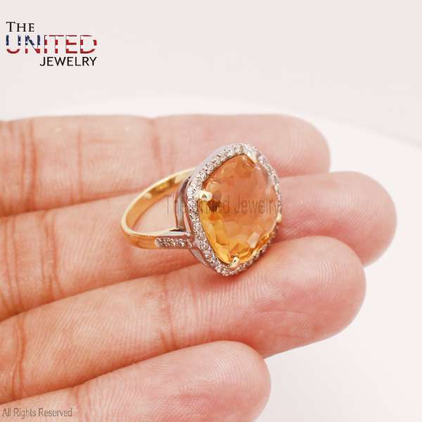 Cushion Cut Yellow Citrine Halo Ring