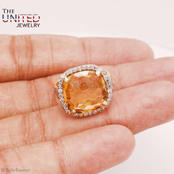 Cushion Cut Yellow Citrine Halo Ring