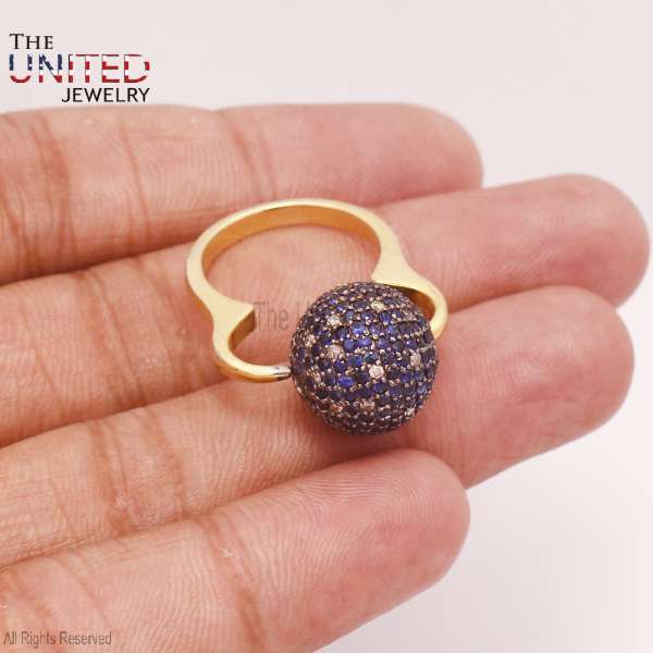 Blue Sapphire Pave Ball Statement Ring