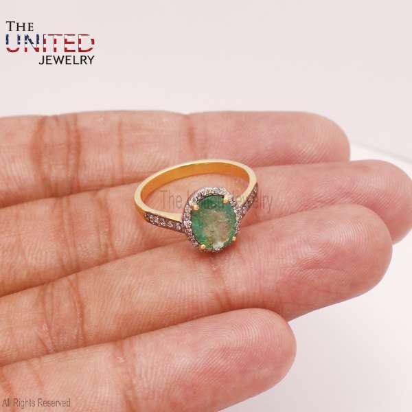 925 Sterling Silver Oval Emerald Halo Ring