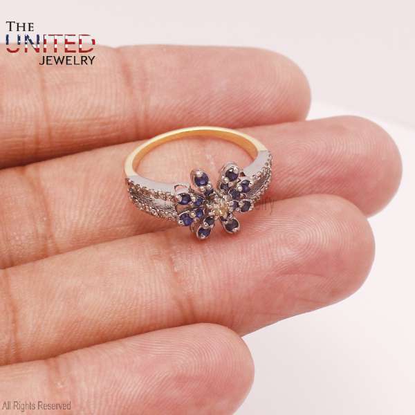 925 Sterling Silver Blue Sapphire Flower Cluster Ring