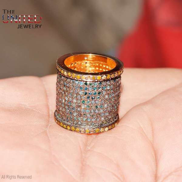 Industrial Glam 925 Sterling Silver Wide Pavé Cigar Band Ring