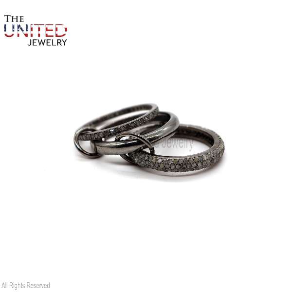 925 Sterling Silver Black Rhodium Interlocking Rings – Multi-Band Linked Spinner Statement Ring