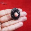 Natural Pink Coral & Carved Black Onyx Statement Ring in 925 Sterling Silver