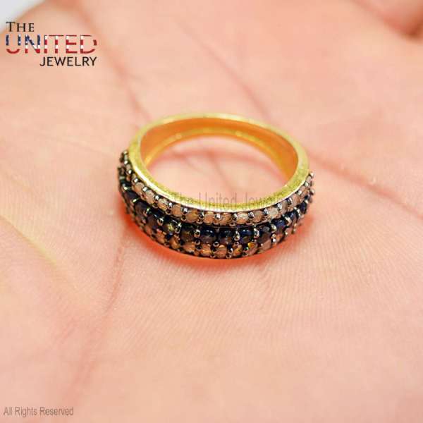 925 Sterling Silver Gold-Plated Multi-Row Pave Micro-Set Band Ring