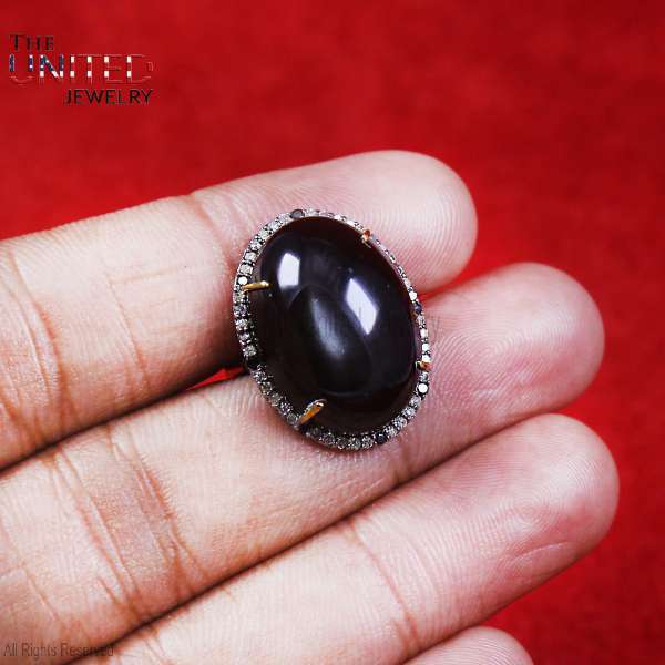 Natural Black Onyx Statement Ring in 925 Sterling Silver
