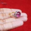 925 Sterling Silver Pink Tourmaline Cabochon Halo Ring
