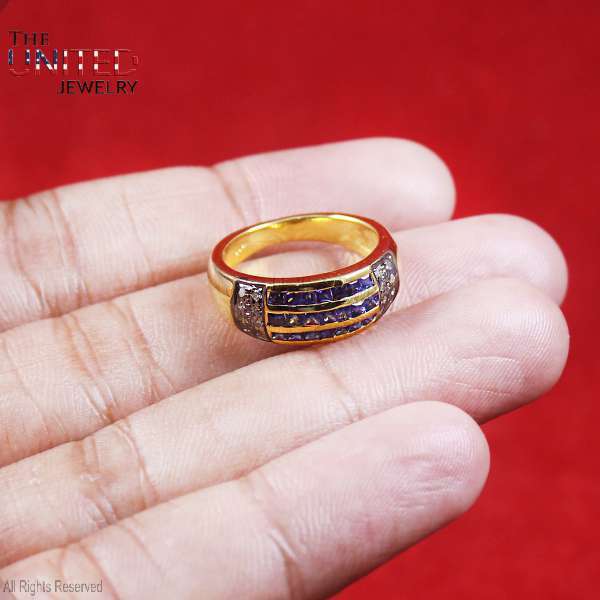 Natural Iolite Multi-Row Band Ring in 925 Sterling Silver