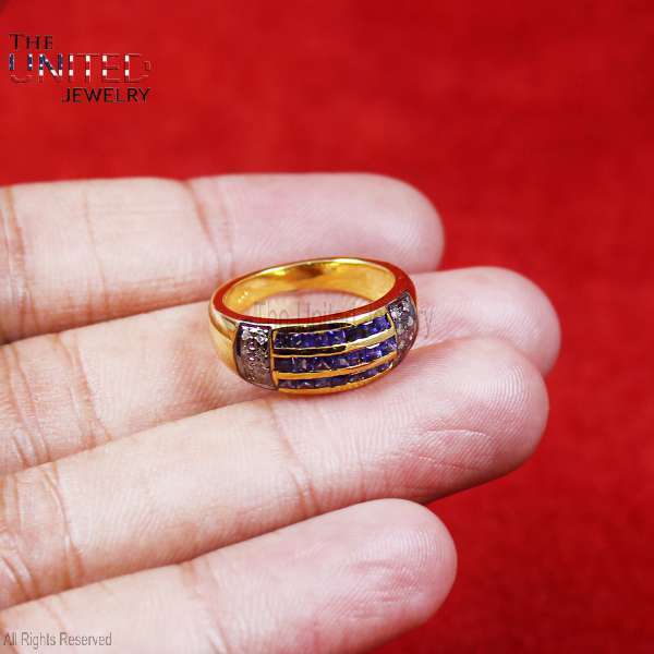 Natural Iolite Multi-Row Band Ring in 925 Sterling Silver