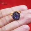 925 Sterling Silver Natural Blue Sapphire Double Halo Ring – Vintage Two-Tone Statement Cocktail Ring