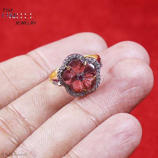 Vintage Floral Mandala 925 Sterling Silver Ring | 14K Gold Plated Sunburst Cocktail Ring | Intricate Flower Halo Statement Ring