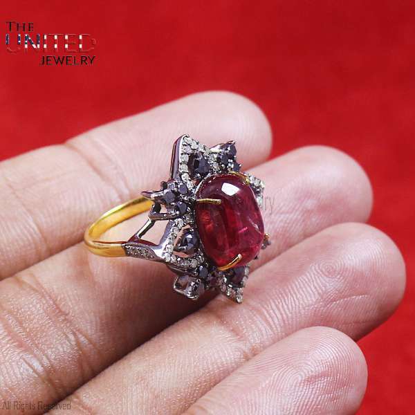 925 Sterling Silver Natural Ruby Starburst Ring