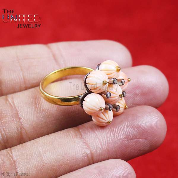925 Sterling Silver Hand-Carved Coral Flower Ring