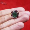 925 Sterling Silver Natural Emerald & Ruby Halo Ring