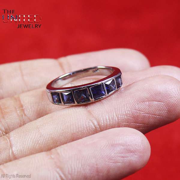 Princess-Cut Iolite Eternity Band in 925 Sterling Silver