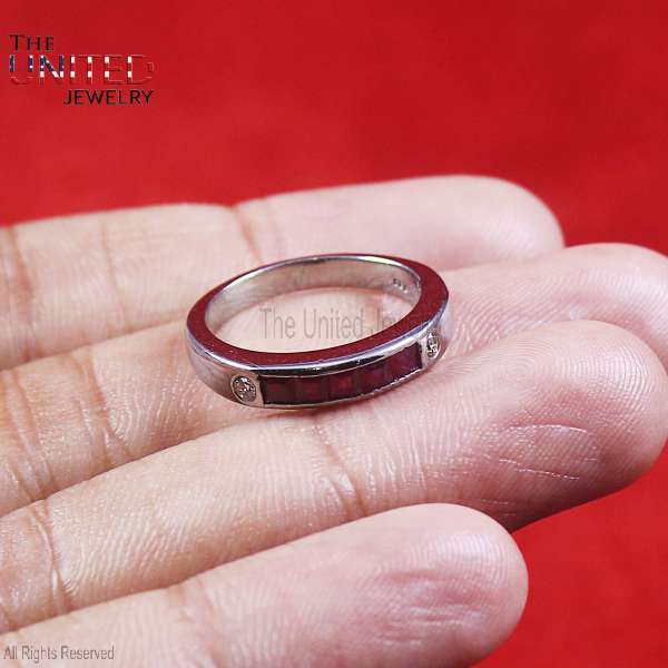 925 Sterling Silver Garnet-Tone Band | Channel-Set Red Gemstone Ring