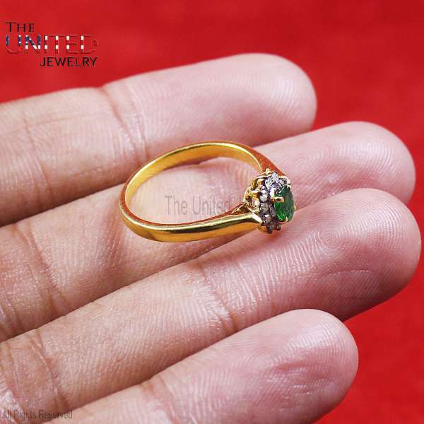 925 Sterling Silver Emerald & Rose Quartz Halo Ring