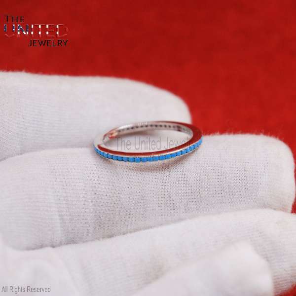 Dainty 925 Sterling Silver Turquoise Inlay Stacking Eternity Ring