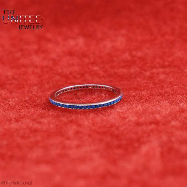 Dainty 925 Sterling Silver Turquoise Inlay Stacking Eternity Ring
