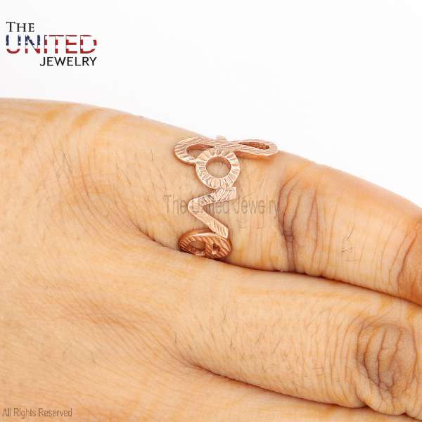 Rose Gold Over 925 Sterling Silver Textured "Love" Script Statement Ring