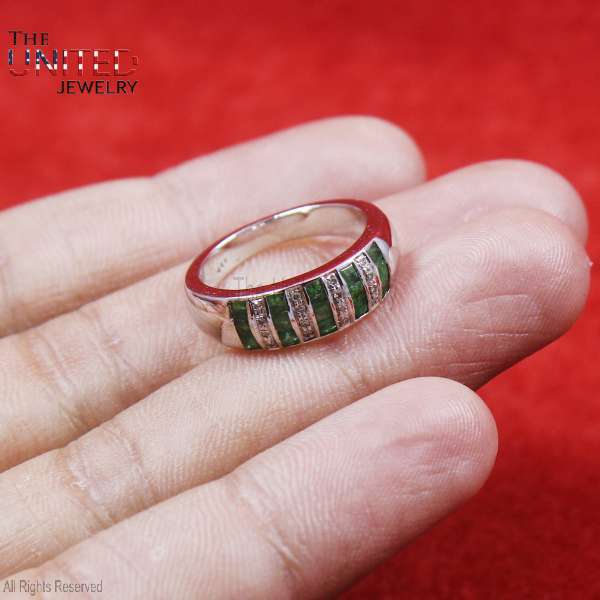 Classic 925 Sterling Silver Emerald Green Band | Channel-Set Sparkle Ring