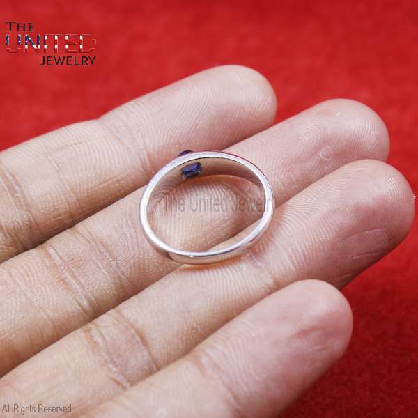 Minimalist 925 Sterling Silver Round Lapis Lazuli Flush-Set Statement Ring