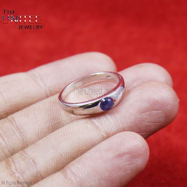 Minimalist 925 Sterling Silver Round Lapis Lazuli Flush-Set Statement Ring