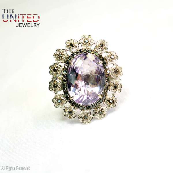 Vintage Floral Amethyst 925 Sterling Silver Statement Ring