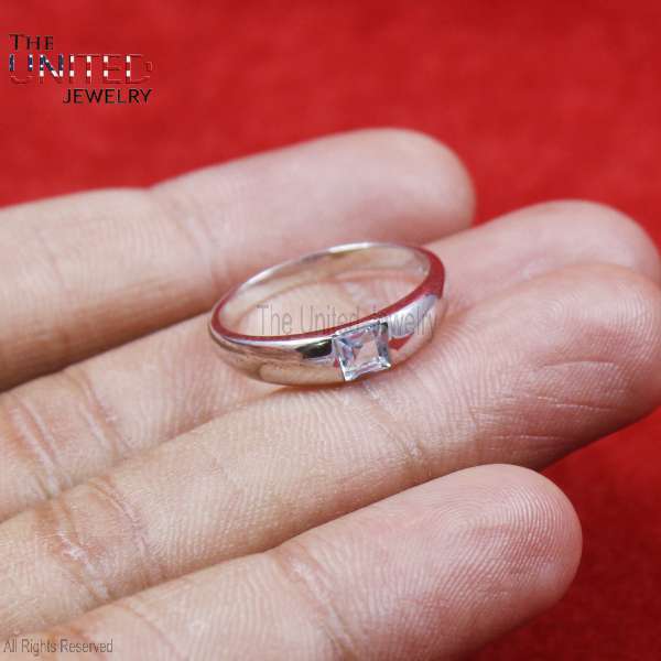 Brilliant Moissanite 925 Sterling Silver Ring | Princess-Cut Solitaire Statement Band