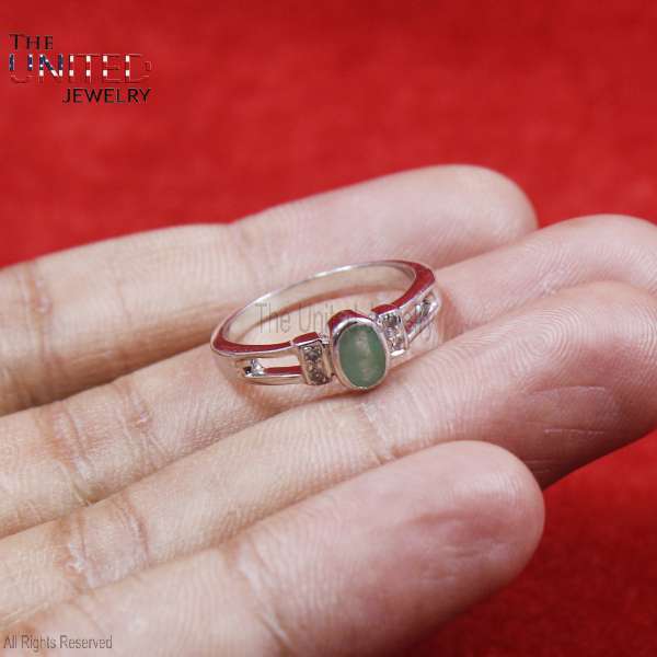 925 Sterling Silver Green Jade Cabochon Ring