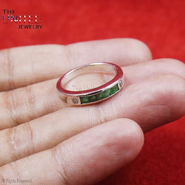 925 Sterling Silver Emerald Green Channel-Set Half Eternity Band Ring