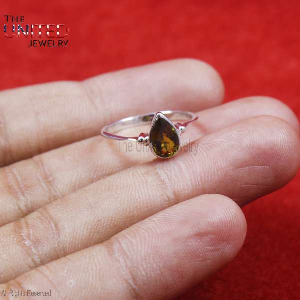 Natural Smoky Quartz 925 Sterling Silver Ring | Modern Emerald-Cut Statement Band
