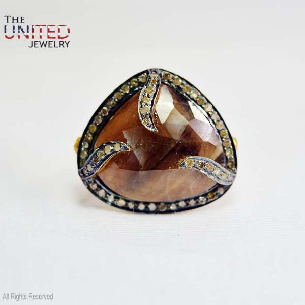 Artisan Trillion-Cut Smoky Quartz 925 Sterling Silver Statement Ring