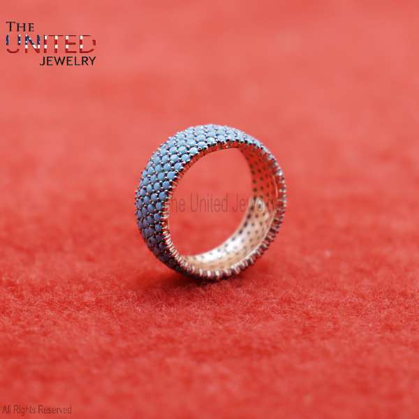 925 Sterling Silver Turquoise Eternity Band Ring