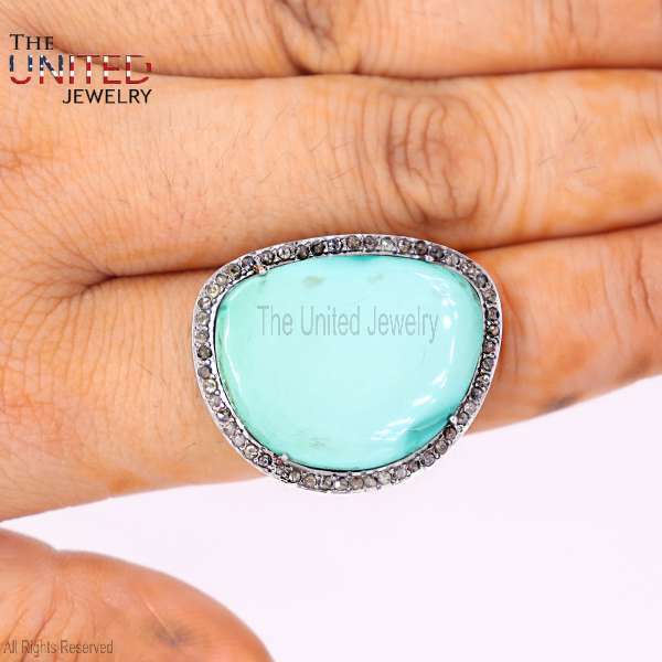 Handcrafted Turquoise 925 Sterling Silver Statement Ring