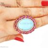 Oval Turquoise and Ruby Halo 925 Sterling Silver Statement Ring