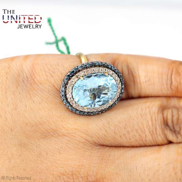 Le Vian Oval-Cut Aquamarine 925 Sterling Silver Halo Ring