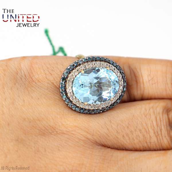 Le Vian Oval-Cut Aquamarine 925 Sterling Silver Halo Ring