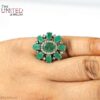 Vintage Emerald Sunburst 925 Sterling Silver Statement Ring
