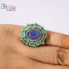 Oval Tanzanite and Emerald Sunburst 925 Sterling Silver Ring