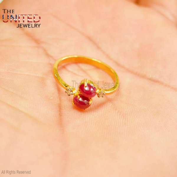 Dainty Toi et Moi Ruby 925 Sterling Silver Gold-Plated Ring