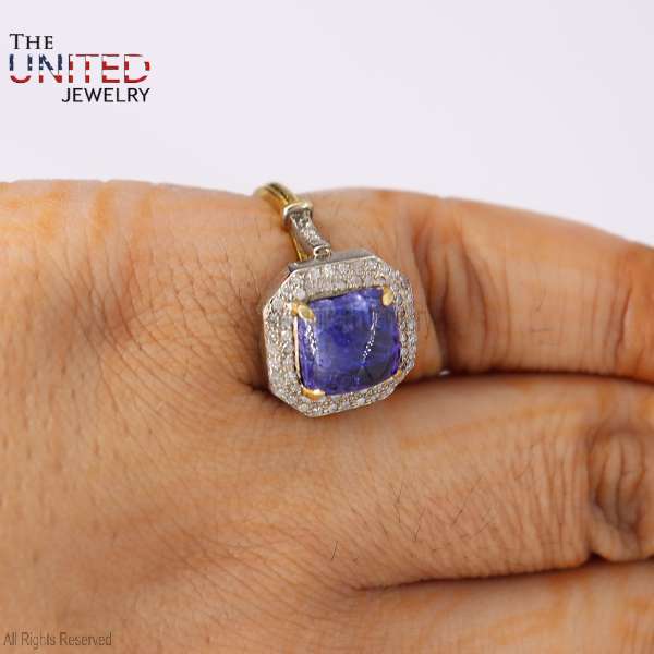 Cushion Cut Tanzanite 925 Sterling Silver Royal Halo Ring