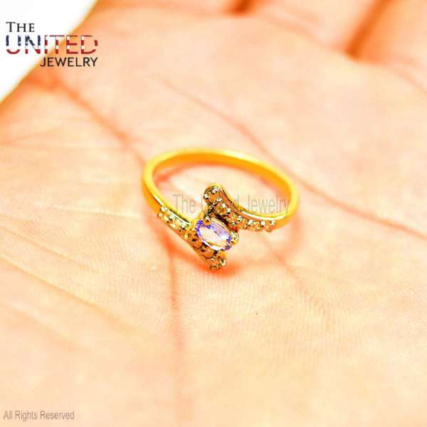 925 Sterling Silver Gold-Plated Lavender Tanzanite Bypass Ring
