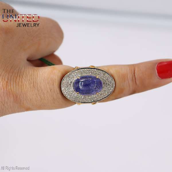 Cerulean Blue Tanzanite 925 Sterling Silver Statement Cocktail Ring