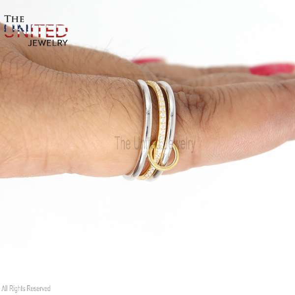Tri-Tone Interlocking Rolling Ring in 925 Sterling Silver